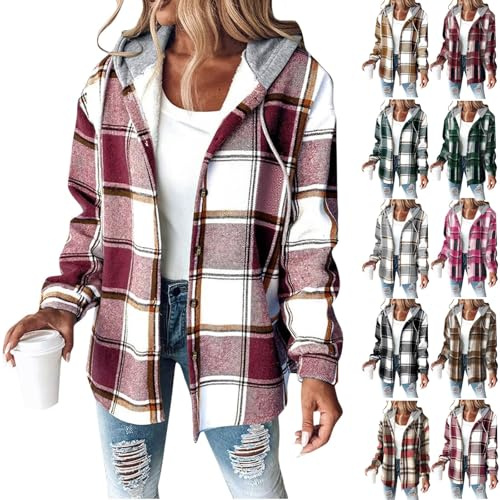 Générique Veste a Carreaux Femme Chaud Doublure Polaire Sweat à Capuche Manches Longues Hoodie Avec Boutons Automne Hiver Manteau D'hiver en Pour Tartan Laine Boutonnée Chemise Pelucheuse