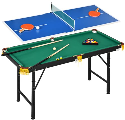SPORTNOW Multigame Spieletisch 2-in-1 Stahl 140 x 63 x 60-80 cm Grün | Multifunktionstisch mit Tischtennis und Billardtisch, Inkl. Zubehör, für Erwachsene