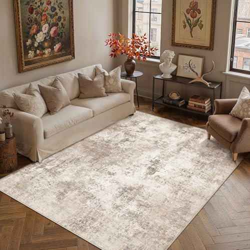 PureCozy Braun Abstraktes Teppich Wohnzimmer 160x230cm rutschfest Kurzflor Kunstwolle Schlafzimmer Teppich Waschbar Minimalistisch Bettvorleger Teppiche für Wohnzimmer Schlafzimmer Bereich Indoor