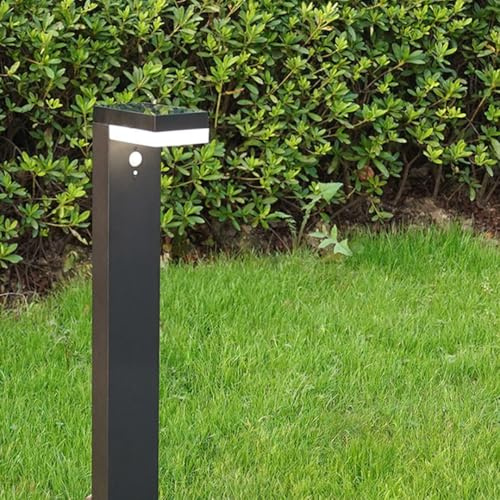 Borne Solaire LED Extérieure Maria 50cm – Design Moderne – Puissante 1000 Lumens (Eq. 80W) – Détecteur de Mouvement & 3 Modes – Aluminium Noir – 2 Fixations (Visser/Planter) – IP44 (Blanc Chaud)