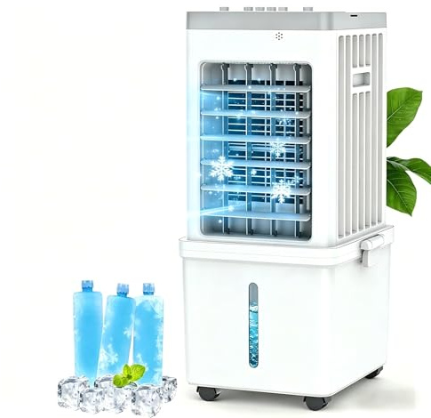 12L Portable Air Conditioner, Evaporative Air Cooler Fan with 3 Speeds & 120°Oscillation, 35dB Quiet Cooling Fan, Space-Saving Low Energy Fan with Wheels for Home Office & Bedroom, Kids & Pet Friendly