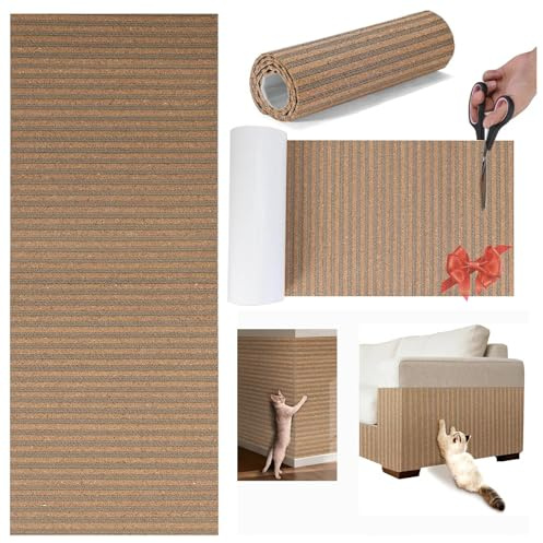 Natural Cork-Cat Scratch mat-Cat Scratch Pad Rug-cat Couch Protector-Scratch Furniture Protector for Post/Sofa/Floor-Wall Scratchers for Indoor-Carpets Scratching-Stretching- Kitty Gifts-Brown