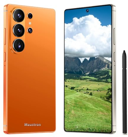 Maustron Smartphone Android 15 5G C26Ultra | Pantalla de 6,8 Pulgadas | 8 GB de RAM + 256 GB de ROM (Ampliable a 128 GB) | Doble SIM | Cámara Dual | Reconocimiento Facial | Orange
