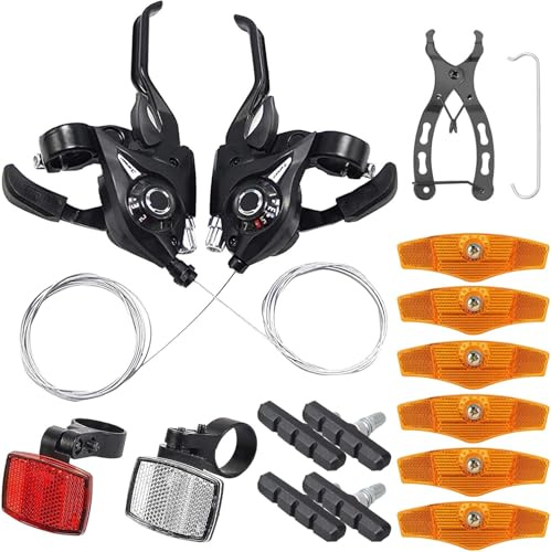 Zhixifan EF51-7 Fach Gangschaltung Schalthebel Bremshebel mit Bremskabel 3x7 Schalthebel Set mit Ganganzeige Fahrrad Bremsbeläge Fahrrad Reflektoren Vorne Hinten Set für Rennrad Citybike