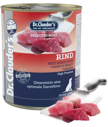 DR.CLAUDER'S - Selected Meat Prebiotic | Nassfutter in Lebensmittelqualität mit Inulin für eine gesunde Darmflora bei ausgewachsenen Hunden. Alleinfutter in der Dose | 800g Rind