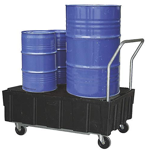 Polyethylen-Auffangwanne mit 2 Lenk- und 2 Bockrol len, mit PE-Lochblech, BxTxH 1205x805x1040 mm