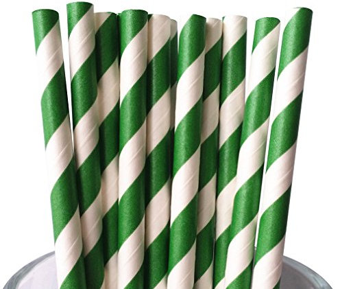500 pcs Kelly Green Striped Paper Straws Bulk, Stripe Kelly Green and White Paper Drinking Straws for Party, Wedding, Birthday, Christmas, Mason Jar Straws