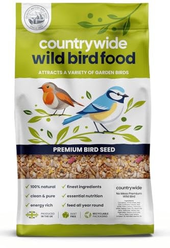 Countrywide No Mess Wild Bird Seed 20kg - No Husks - Wheat Free - Premium All Year Round Bird Food For Small Garden Birds with Sunflower Hearts, Suet, Peanut Granules, Nigerseed & Aniseed Oil