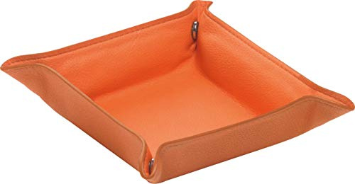 ALASSIO 40014 Utensilienschale EMILIA, Ablagebox 10,5 x 10,5 x 4 cm, Orange | Schreibtisch-Organizer aus orangem Lederimitat, Stiftschale mit Druckknöpfen zum Zusammenbauen, Ablageschale für Kleinteile
