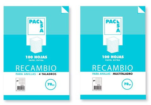 Pacsa- Recambio 70 g, A4, 4 Anillas cuadriculadas (21231)