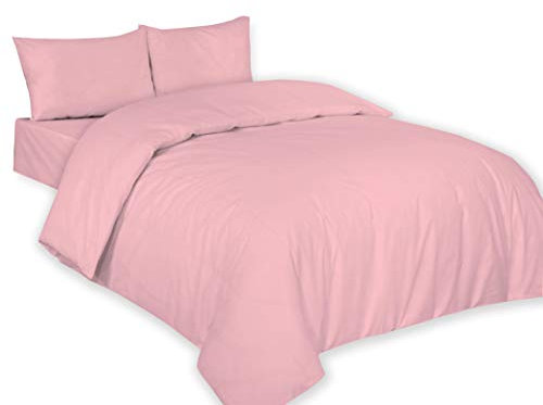 ARLINENS Plain Dyed Duvet Quilt Cover Bedding Set With Pillowcase in following colours and Sizes (Double, Pink)