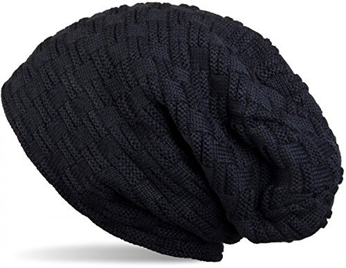 styleBREAKER warme Feinstrick Beanie Mütze mit Flecht Muster und sehr weichem Fleece Innenfutter, Unisex 04024058, Farbe:Midnight-Blue