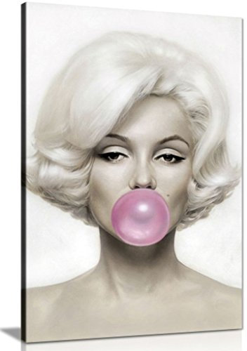 Panther Print Leinwandbild Marilyn Monroe mit rosa Kaugummi, Kunstdruck., rose, A1 76x51 cm (30x20in)