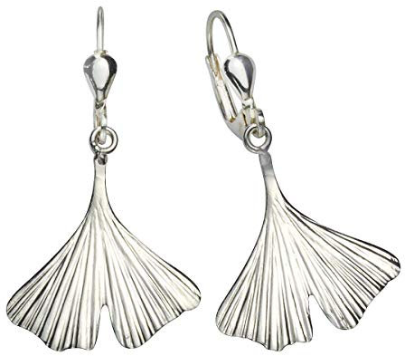 Hochwertige Ohrhänger Ginkgo-Blatt aus 925 Silber, leichte schöne Ohrstecker mit Ginkgo-Motiv, Handarbeit aus Deutschland (mit Brisur)