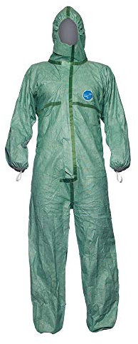 DuPont Tyvek 600 Plus Grün | Chemikalienschutzkleidung mit Kapuze und Überklebte Nähte, Kategorie III, Typ 4-B, 5-B und 6-B | Grün | Größe L, 100 Stück