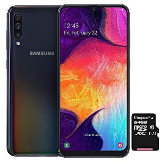 Samsung Galaxy A50 Smartphone Bundle (16.3cm (6.4 Zoll) 128GB interner Speicher, 4GB RAM, Dual sim, Android, Schwarz) + 64 GB SD-Karte | Deutsche Version
