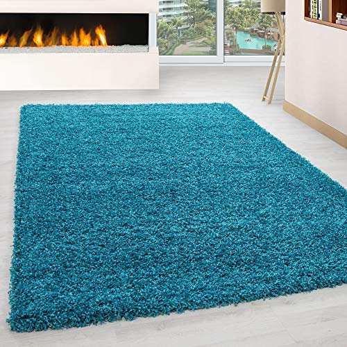 HomebyHome Shaggy Teppich Läufer Flur 80x150 cm - Shaggy Teppich Hochflor Türkis Extra Weich und Flauschig - Bettvorleger Teppiche für Schlafzimmer - Waschbarer Küchenläufer - Carpet, Halı, Kilim