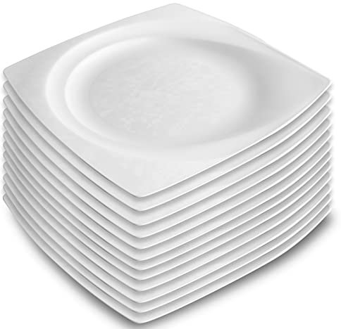 Garnet 9021 Plato cuadrado de plástico rígido, reutilizable y lavable en lavavajillas – Blanco-Made in Italy – Juego de 12 platos
