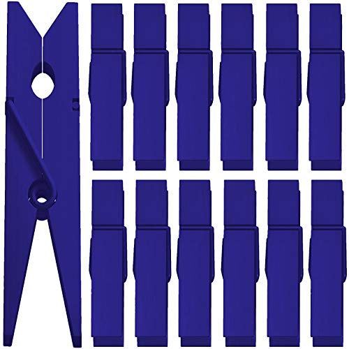 ANJUU 50 pinzas coloridas de madera natural para ropa, pinzas de papel fotográfico, clips de resorte para decoración del hogar, manualidades, 2.75 pulgadas (azul marino)