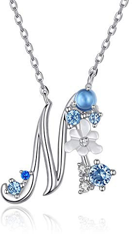 VIKI LYNN Damen Initiale Halskette Buchstabe M Alphabet Anhänger Schmuck 925 Sterling Silber und Zirkonia Anfangsbuchstaben Personalisierte Geschenke für Mädchen Frauen