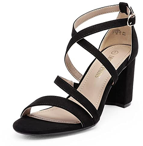 DREAM PAIRS Women's Ankle Strap Dress Heeled Sandals for Low Chunky Block Heels Madison,Size 8,Black/Suede,Madison