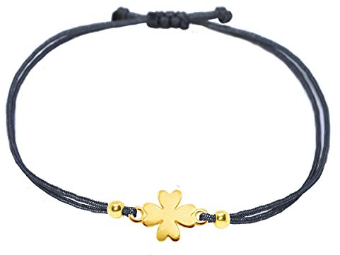 Selfmade Jewelry Armband Damen Kleeblatt Gold Handgemachter Glücksbringer mit Klee Größenverstellbar Inkl. Geschenk-Verpackung (Gold - Dunkelblau)