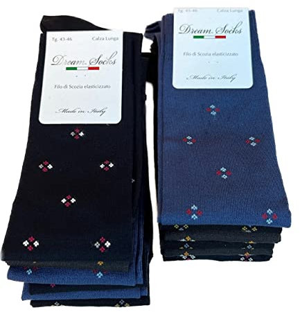 DREAM SOCKS Calze LUNGHE da Uomo in Cotone Filo Di Scozia Elasticizzate,Molto Leggere,Colorate-Disegnate-Tinta Unita,Made In Italy (43-46, 6 X Set. CLASSIC)