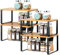 UOMIO 4 Pack Kitchen Cupboard Organiser Bamboo Spice Storage Racks Set of 4 Expandable and Stackable Condiment Shelves for Cabinet Countertop