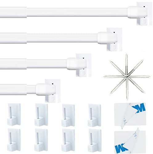 4Pcs Extendable Net Rod, Adjustable for Net Curtains, Cupboard, Kitchen with 8PCS Self-Adhesive Hooks (72-120CM/28.35-47.24Inch, White)