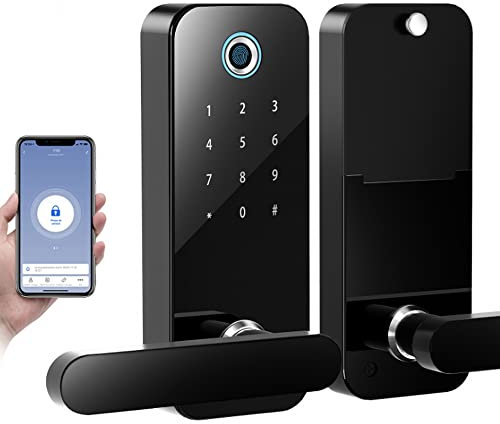 Smart Fingerprint Door Lock,4 in 1 Digital Electronic Lever Biometric Fingerprint Door Lock Handle with Touch Screen Low Battery Alert Support APP/Password/Fingerprint/Key Unlock,for Home