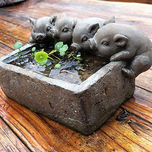 YTOOZ Entzückender Schweine-Pflanztopf Abflussloch, Schweinchen-Statue für den Außenbereich, Gartendekoration, Vintage-Tierskulptur Hausgarten, Rasen, Kunstakzent ohne Löcher, 19x13x10cm(7x5x4inch)