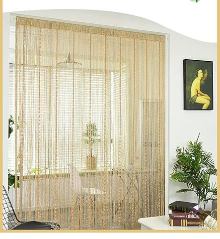 Devola Schiebevorhänge fadenvorhang insektenschutz balkontür tür perlenvorhang außen, dekorative Schnur Quaste Vorhänge für Türen oder Fenster BxH 100x280cm Champagner 1 Stück