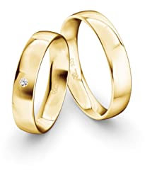 JC Trauringe Gelbgold 333 Paarpreis Eheringe Gold | Verlobungsringe Gold breit 4,5 mm I Partnerringe mit Gravur in edler Schatulle I 2 Hochzeitsringe Herrenring & Damenring mit Stein (Profil 09)
