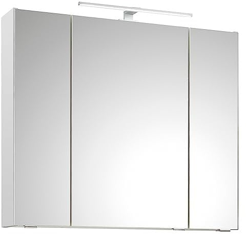 Lomadox Badezimmer Spiegelschrank, 80cm breit, mit Aufsatzleuchte in Weiß Glanz, B/H/T ca. 80/70/16 cm