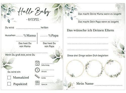 25 Stk Babyparty Ratespiel Tippkarten Gender Reveal Party für Mädchen und Junge Deko Karten Deutsch zum ausfüllen Lustig Wünsche Baby Shower Spiele als Geschenk Babyshower Babyshowerparty