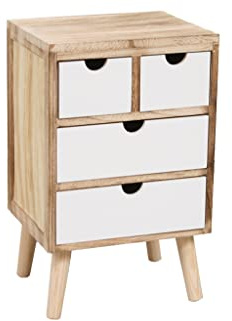 MIMBRE NATURAL Vintage-Schublade, 4 Schubladen, Naturholz mit Vier weißen Schubladen, mit Vier Füßen als Stützbasis, 34 x 28 x 54 cm