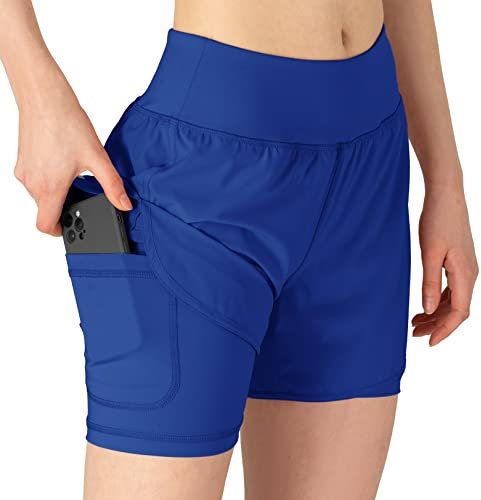YSENTO Damen Kurze Sporthose 2 in 1 Sportshorts Laufshorts Trainingsshorts Joggingshorts Sommer Atmungsaktiv Gym Shorts(Königsblau,L)