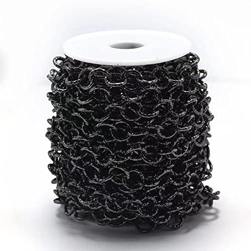 32.8 Feet Aluminum Curb Chains 11.5x2mm Twisted Links Embossed Cross Cable Chains Unwelded Gun-Black with Spool for Pendant Necklace Jewelry Making