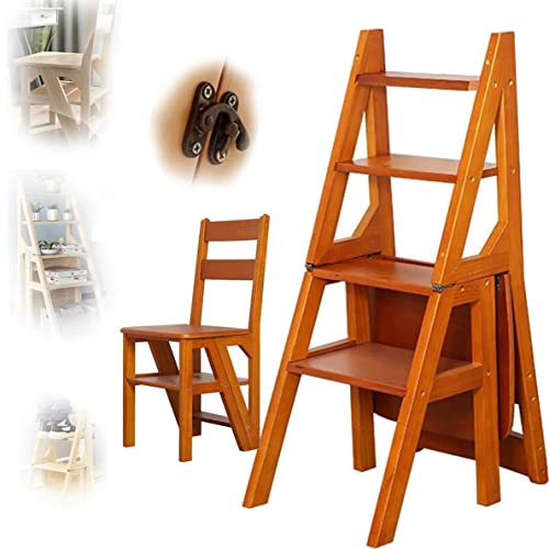 Holz 4 Stufen Trittleiter Hocker, multifunktionale Bibliotheksstufen Bücherregal Display Regale Leitern Stuhl Schuhbank Blumenregal für Gemüsegarten,WalnutColor