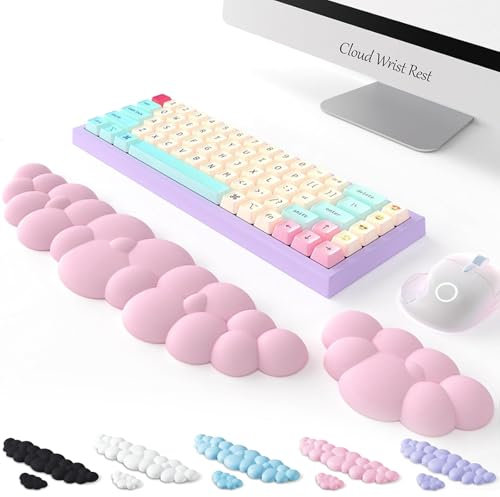 Keyboard Cloud Wrist Rest 2PCS, High Density Memory Foam Keyboard Palm Rest, Ergonomic Keyboard Pad Wrist Support for Pain Relief, Mouse Pad Rest Support for Office/Computer/Laptop/Gaming/Mac, Pink