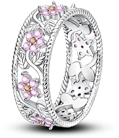 NARMO Ringe für Frauen 925 Sterling Silber Rosa Crabapple Blume Ring für Frauen Mädchen Größe 60mm