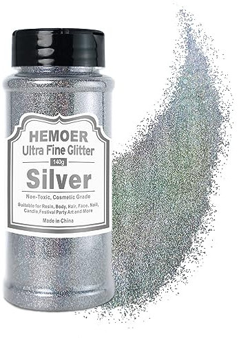 Argent Paillettes Ultra Fines, 140g en Résine Paillettes Métallique pour époxy, Gobelets, Bougies, Arts de la Peinture, Cheveux, Visage, Corps, Yeux, Nail art, Festival