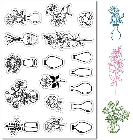 craspire Vase Blumen Klare Gummistempel Kunst Silikon Siegel Stempel Vintage Transparente Silikonstempel Für Journaling Kartenherstellung Freunde DIY Scrapbooking Fotorahmen Album Dekoration