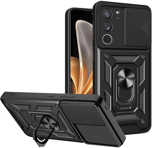 BOKYAS Armor Hülle für vivo V29 5G mit Slide Kameraschutz Cover und Ring Ständer [Handyhülle Kompatibel Mit Auto Magnet] Militärischer Stoßfeste Case, Schwarz