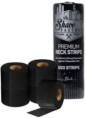 The Shave Factory Nackenstreifen für Friseure – 5 Rollen mit 100 Streifen – Wasserlinsen-Nackenschutz für eine angenehme Rasur oder einen bequemen Haarschnitt (1, Black)