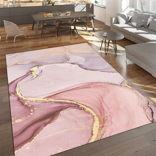 YEMYOR Luxueux Tapis Décoratif Doux Et Doré Rose, Tapis Chaud en Marbre Rose, Lavable en Machine, Adapté pour La Chambre, Le Salon, La Salle à Manger, La Chambre d'enfant-80x150cm