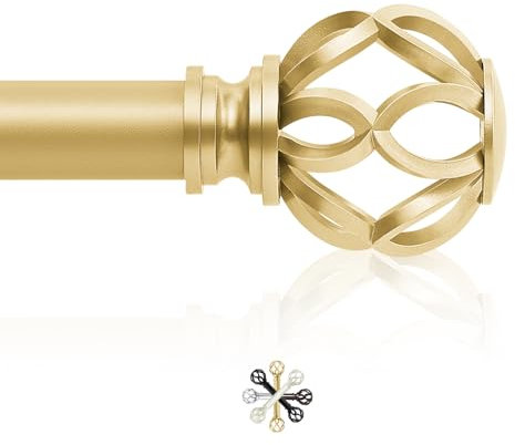 TVWOO Dekorative Gardinenstangen im Landhausstil: 168 - 308 cm, verstellbar, strapazierfähig, Einzelfenster-Gardinenstange für Schlafzimmer, Wohnzimmer, Messing, Gold, Boho, rustikale Gardinenstangen