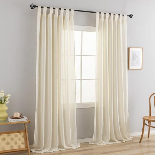 VOILYBIRD Vorhang Schlaufenschal Gardine 2er Set für Wohnzimmer Leinen-mischgewebe (Creme, H245x B140 cm)