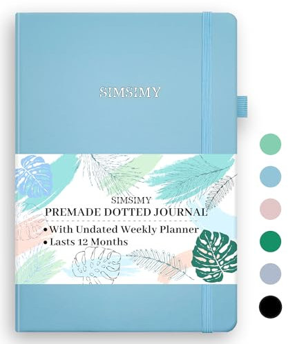 SIMSIMY Vorgefertigtes Bullet Dotted Journal mit undatiertem Wochen- und Monatsplaner, vorgefertigtes Punktraster, ästhetisches Notizbuch für Ziele, Dankbarkeit, Budget, Übungsgewohnheiten, Stimmung,