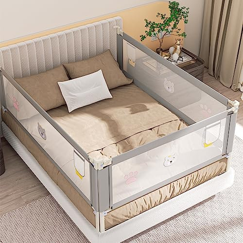 Cecaylie 200CMx2+180CMx1 Rausfallschutz Bett, Bettgitter für Kinder, Höhenverstellbar 70-98 cm, Rausfallschutz Bett für Kinder, Kinderbettgitter mit luftiges Netz, Bed Rail stabile Bauweise, Grau